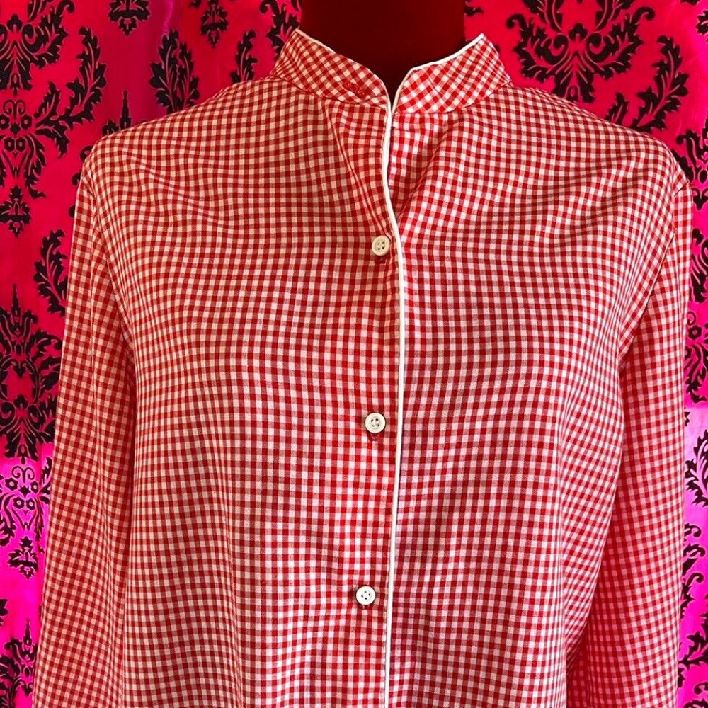 Vintage Rhoda Lee Red Gingham Blouse Top 50's-60's USA Made Med Large Button